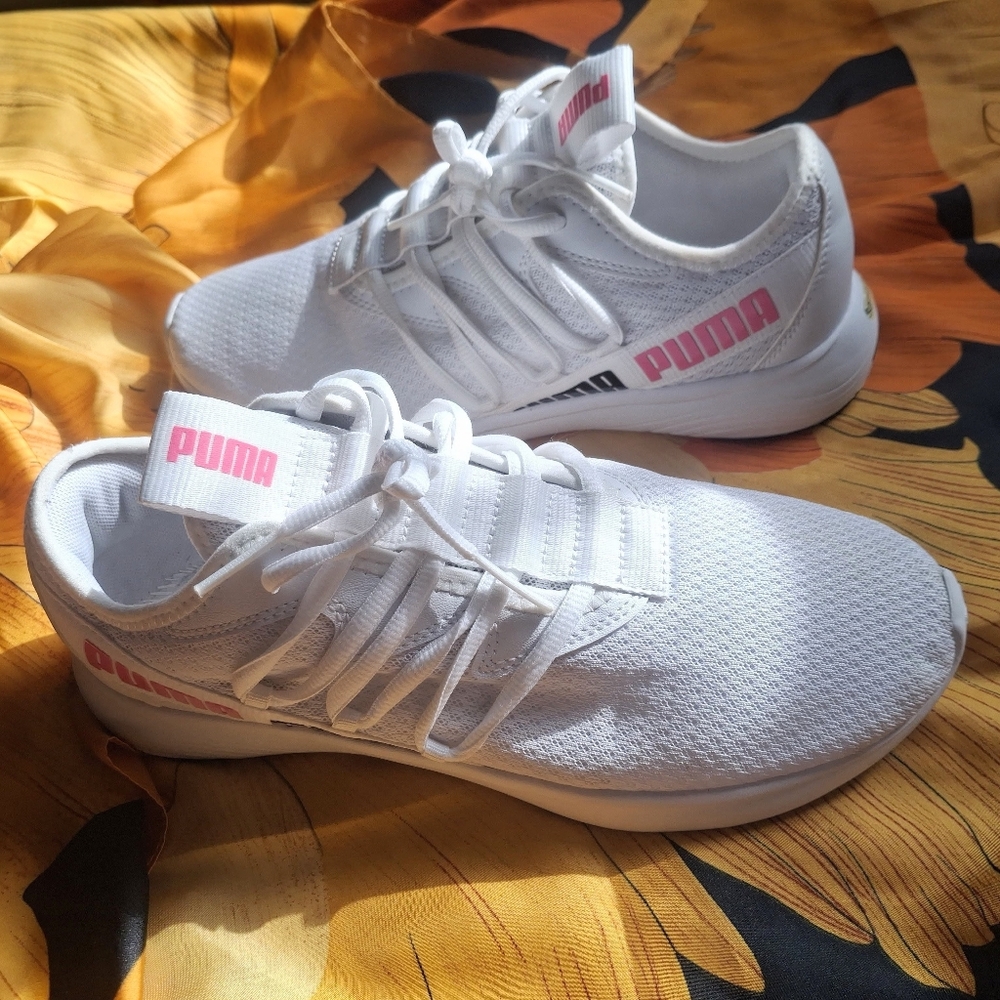 🎁PUMA Soft Ride Star Running Shoes Mesh White/ Pink Sz. 8.5 - Picture 2 of 10